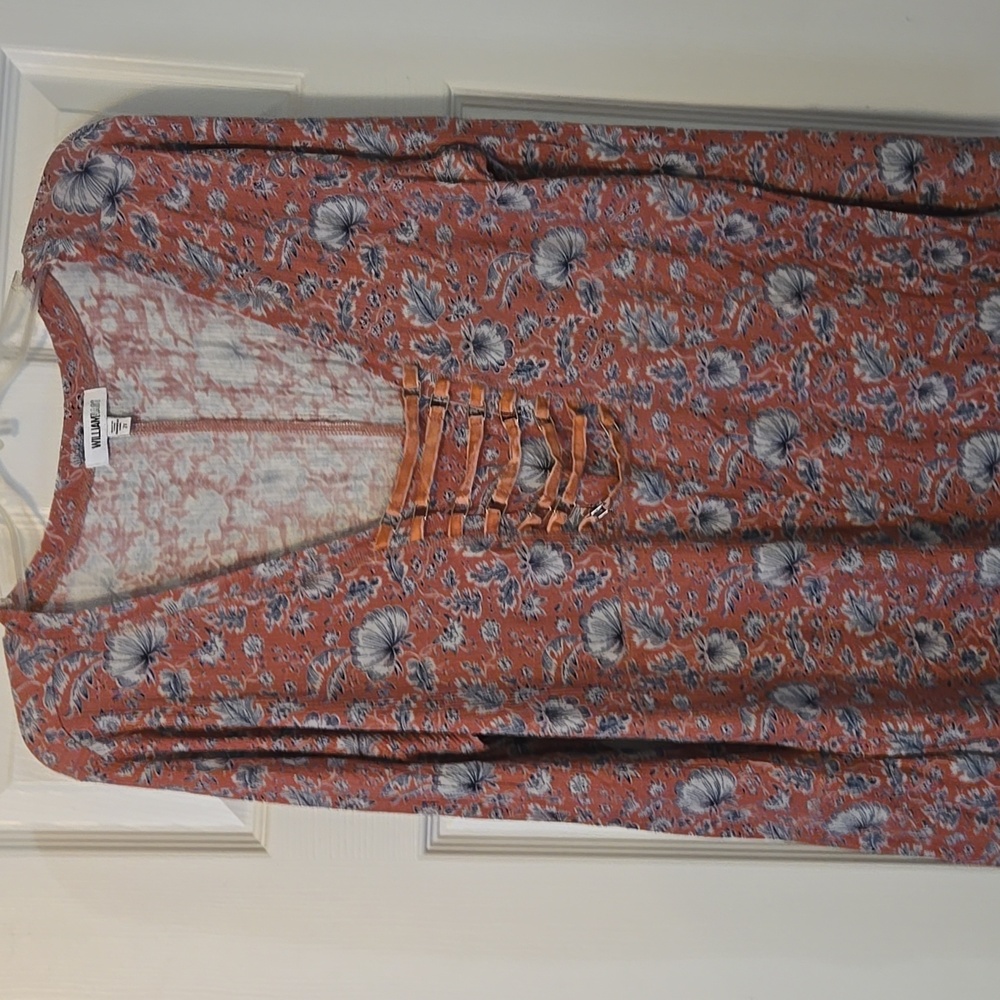 William Rast Red and White Patterned Blouse